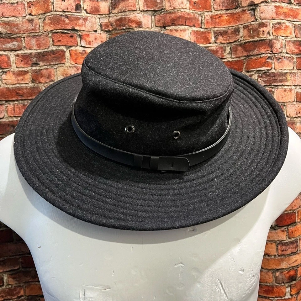 Chapéu Tilley preto lã aba larga faixa de couro esporte retrô ao ar livre núcleo de pescador - Imagem 2 de 4