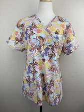 PREOWNED DENICE BRAND CUTE BUTTERFLY WOMEN'S SCRUB TOP SIZE MEDIUM