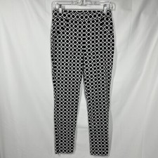Joseph Ribkoff Stretch Pants Sz 4 Geometric Circle Pattern Pull-on Black White