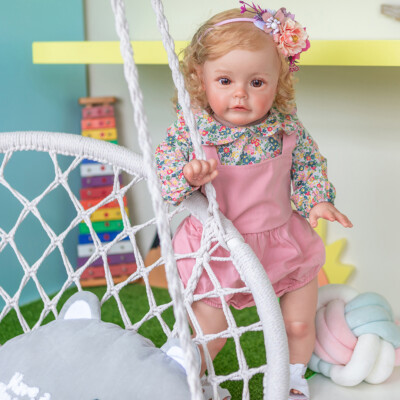 24'' Reborn Baby Puppe Toddler Vinyl Girl Dolls Curly Hair + Clothes Gifts