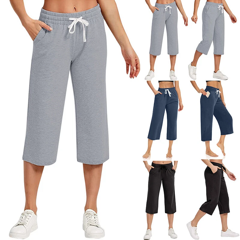 Women Capri Sweatpants Stretch Joggers Loose Pants Drawstring