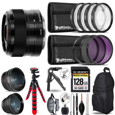 Sony E 35mm f/1.8 OSS Lens -3 Lens Kit +Tripod +Backpack - 128GB Kit