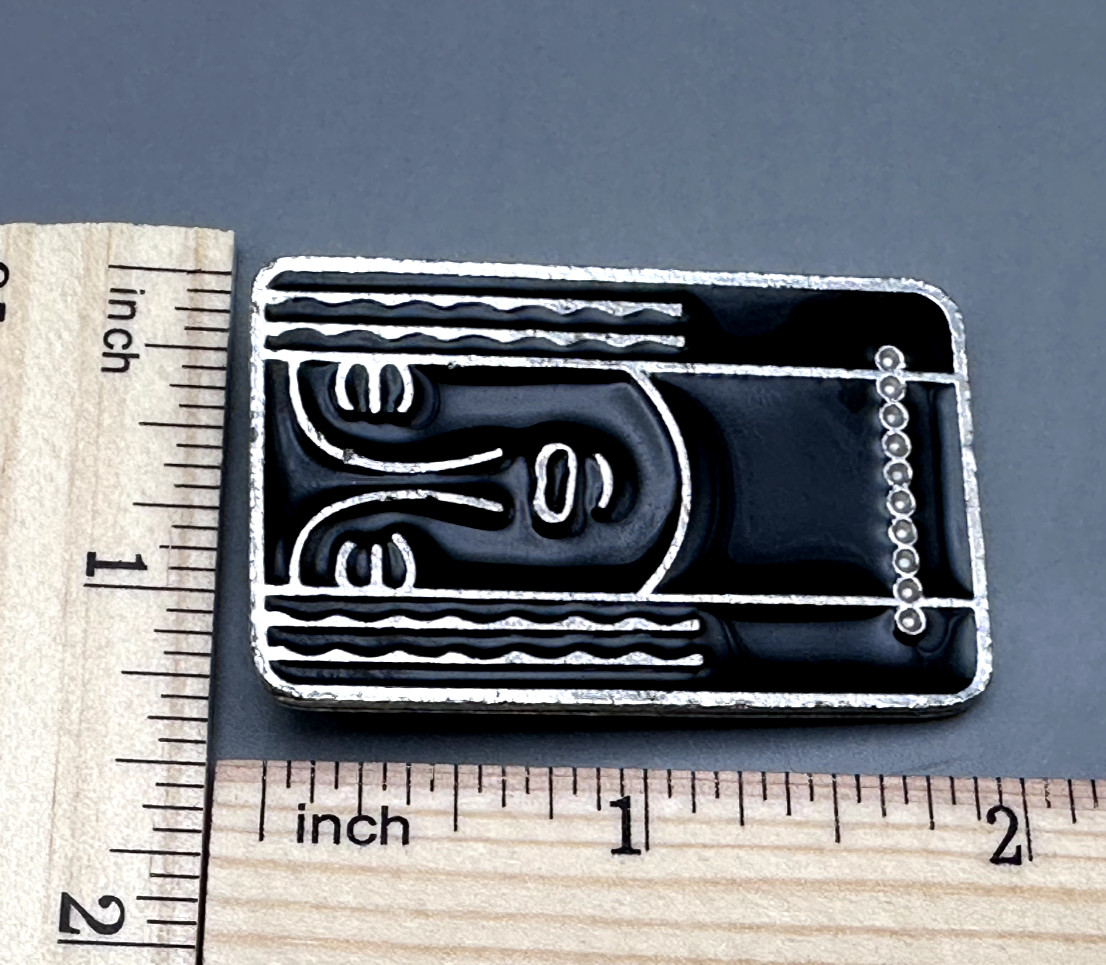 1970's CHARLES OF THE RITZ BLACK ENAMEL & PEWTER PIN - A758