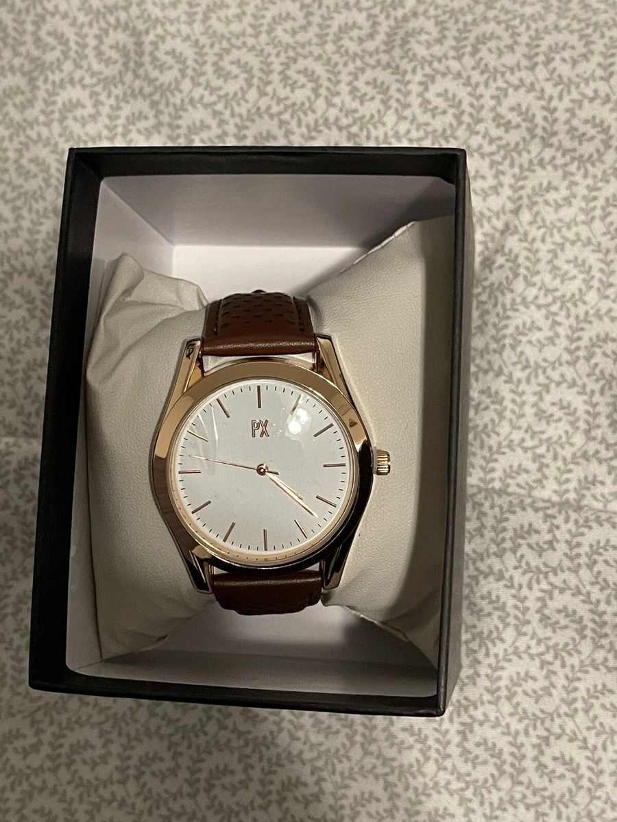 Leather watch white sale face