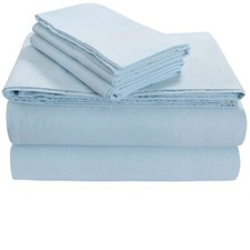 Tribeca Living FLSOEDSS Luxury Solid Flannel Deep Pocket Sheet Set, King, Sky...