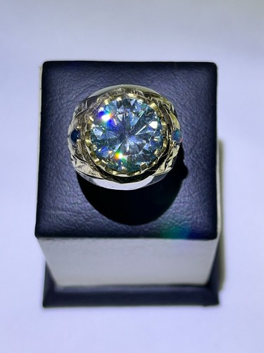 Men silver 925 Ring Genuine Moissanite African Fire Opal Jewelry موزانايت روسي