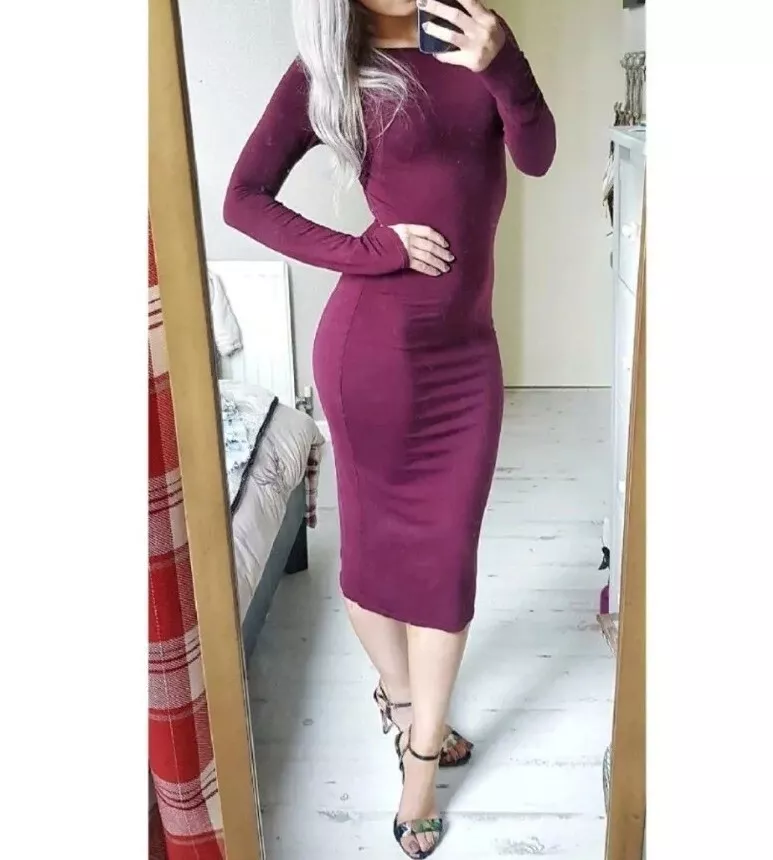 Topshop Size 6 Burgundy purple Bodycon Midi Dress eBay