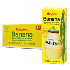 24 Pack - BINGGRAE Korean Sweet Banana Flavored Milk Drink - 6.8 Fl Oz