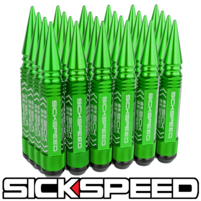 SICKSPEED 24 PC GREEN LONG SPIKED STEEL EXTENDED LUG NUTS 9/16-18