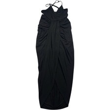 Lulus Black Halter Draped Tulip Skirt Midi Dress MD2341L Womens Large NWT