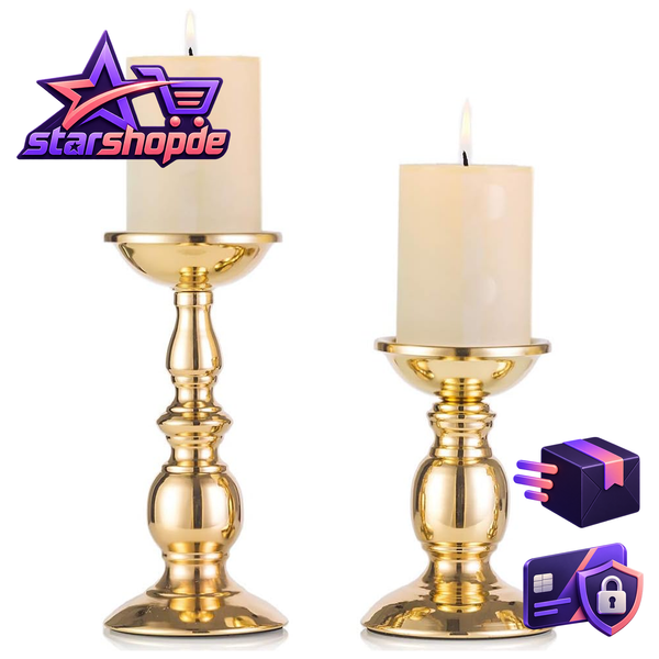 Kerzenhalter Metall Gold KerzenstäNder FüR Stumpenkerzen Deko Tischdeko 2 StüCk-image