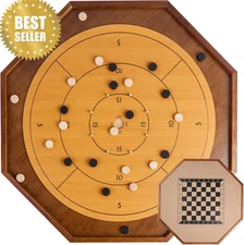 30" Tournament Crokinole & Checkers Board Game 2-Player Canadian Tabletop Set