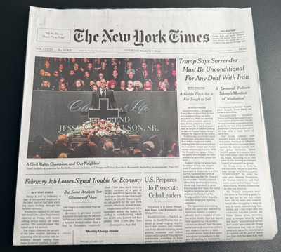 The New York Times Newspaper March 7 2026 A Civil Rights Champion Jesse Jackson