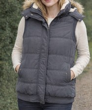 143. Country Rose Luxury Leisure Wear Hooded Gilet Size L Navy Faux Fur Trim Zip
