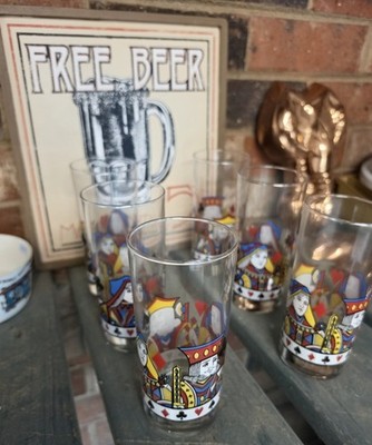 Bar Bundle Set of 6 Vintage Card Suit Highball Glasses With Kings and Queens