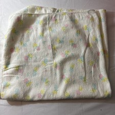 Vintage Baby Receiving Blanket Pink Yellow Blue Flowers Roses Pastel