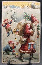 Antique Hold To Light * SANTA Children Toys Snow Village Postcard 1900s 