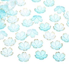 50 Pcs Gold-Plated Acrylic Cherry Blossom Flower Beads, Blue Gradient