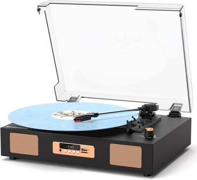 Vintage Vinyl Record Player, 3-Speed Turntable with Bluetooth, USB/SD Recording,