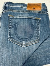 True Religion Halle Mid Rise Super Skinny Women  s Distressed Jeans Blue Size 28