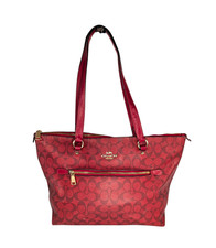 Coach Gallery Red Signature Leather Coated Canvas Large Zip Tote READ F79609