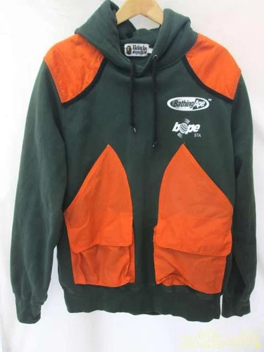 A BATHING APE (BAPE) Felpa con cappuccio commutabile A Bathing Ape verde arancione nylon