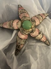 Vintage Cabochon Starfish Enamel Brooch Pin Signed