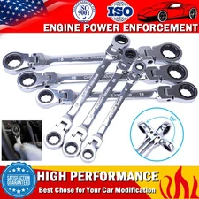 6PCS Extra Long Flexible Head Double Box Ratchet Ring Spanner Wrench Set 8-19mm