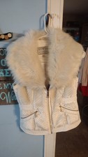 Guess Cream White Jayden Faux Fur Zipper Vest Size S