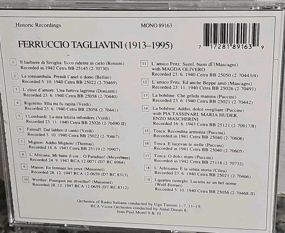 FERRUCCIO TAGLIAVINI - Lebendige Vergangenheit: Ferruccio Tagliavini - CD - RARE Foto 3 de 3