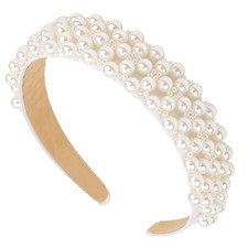 White Pearl Headbands for Women Girls, Fashion Bridal Headband with Large Faux P