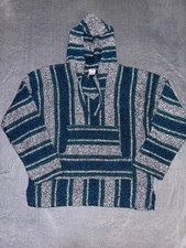 Baja Hoodie Adult L Mexican Jerga Drug Rug Striped Woven Hooded Sweater Hippie