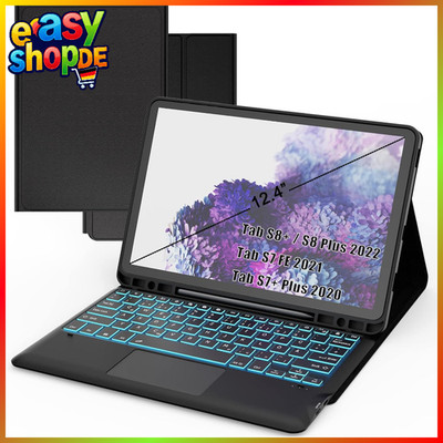 Tastatur Hülle für Galaxy Tab S8 Plus 12,4 Zoll Beleuchtet QWERTZ Schwarz