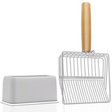 Fast Sifting Cat Litter Scoop with Holder Stand, 2 Widths of Slots Stainless ...