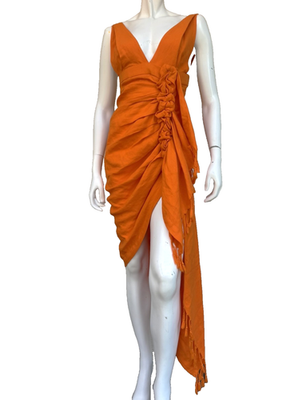 knee length dresses for ladies Mini Miki Jumper Dress (Tangerine Linen)  Ten Tomorrow