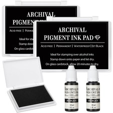 2 Set Black Archival Pigment Ink Pad with Reinker Bundle for Stamps 3.7 x 2.5...