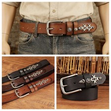 Real Leather Waist Belt Heavy Metal Rivet Studded Unisex Punk Waistband Handmade