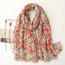 Floral Fringe Long Scarf Women Viscose Shawl Wrap Hijab 180x90cm Scarves
