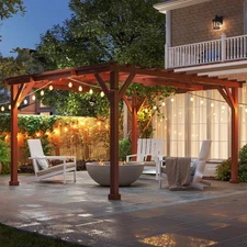 Outsunny 11' x 12.5' Outdoor Wood Pergola with Grape Trellis, Brown