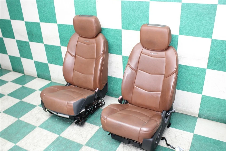 *WEAR* 16' ESCALADE DVD Brown Vecchio Leather Heat Cool Front Bucket Seats Pair Foto 2 de 4