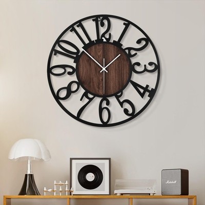 Wall Clock for Living Room -16'' Silent Non Ticking,Battery Operated,Black Met...