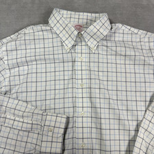Brooks Brothers Shirt Men's Madison 17.5-36 White Check Button Down Non Iron