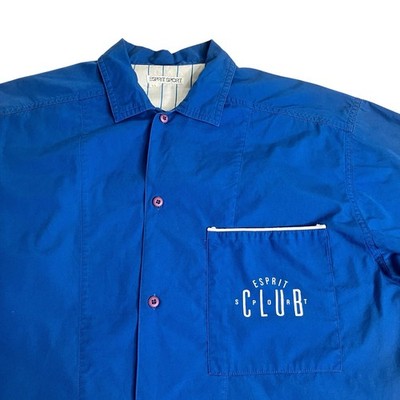 Vintage 80s 90s Esprit Sport Club Shirt Mens M Blue Short Sleeve Button Front
