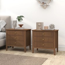 Pair Of Large 3 Drawer Bedside Tables - Hales Dark Wood Range