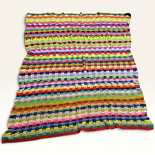 Vintage Handmade Crochet Rainbow Afghan Blanket XL Boho Throw Blanket 68x72