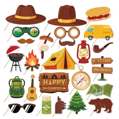 25Pcs Happy Camper Party Photo Props Camping Adventure Photo Booth Props with...