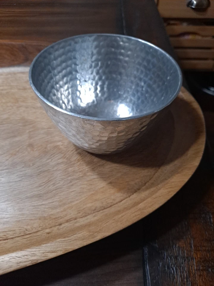 Beautiful Handmade Wood Serving Platter With Hammered Bowl For Dip - Image 2 of 4
