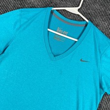 Nike Shirt Womens Medium Blue Short Sleeve V Neck Dri Fit Workout Gym Run Lift