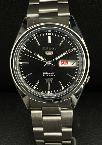Vintage Refurbished Seiko 5 Automatic Watch 37mm Blak Dial