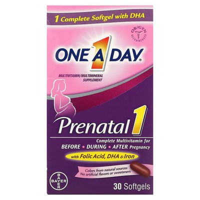 2 X  One-A-Day, Prenatal 1 with Folic Acid, DHA & Iron, Multivitamin/Multiminera